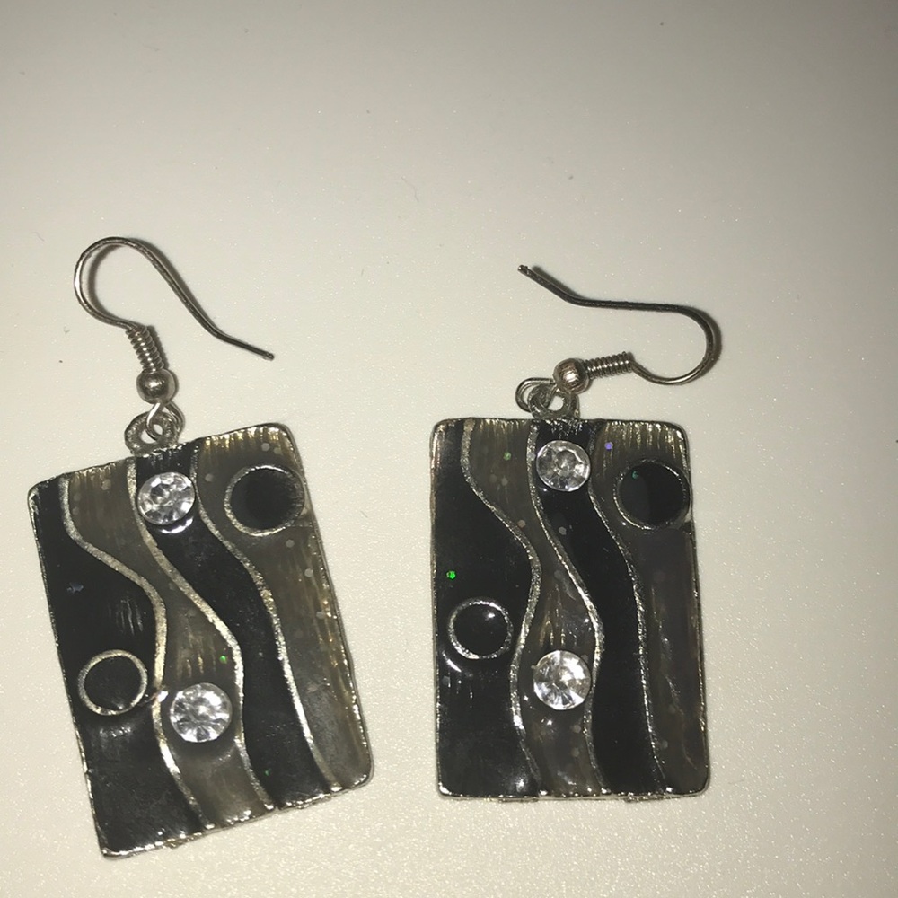 3 pairs of earrings- abstract, peacock, pink drop